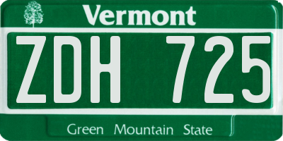 VT license plate ZDH725