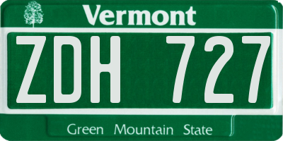 VT license plate ZDH727