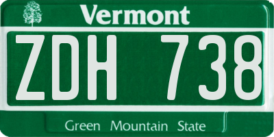 VT license plate ZDH738