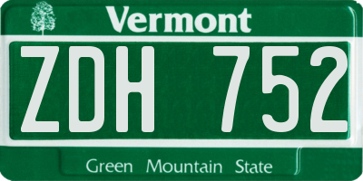 VT license plate ZDH752