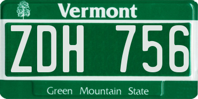 VT license plate ZDH756