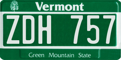 VT license plate ZDH757