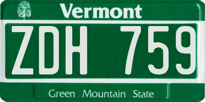 VT license plate ZDH759