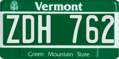 VT license plate ZDH762