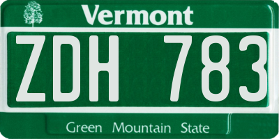VT license plate ZDH783