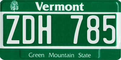 VT license plate ZDH785