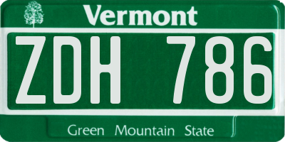 VT license plate ZDH786