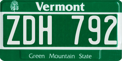 VT license plate ZDH792