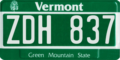 VT license plate ZDH837