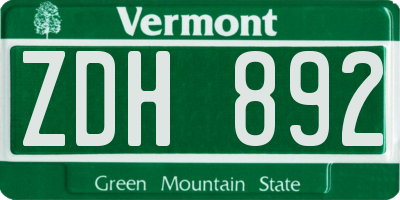 VT license plate ZDH892