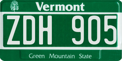 VT license plate ZDH905