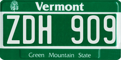 VT license plate ZDH909