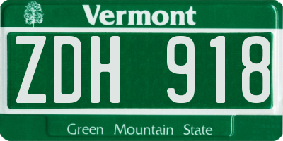 VT license plate ZDH918