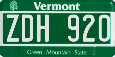 VT license plate ZDH920