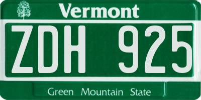 VT license plate ZDH925