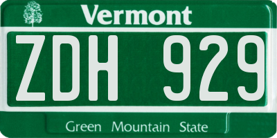 VT license plate ZDH929