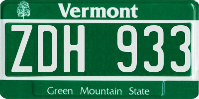 VT license plate ZDH933