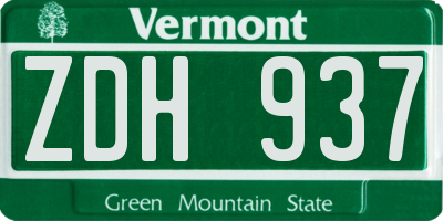 VT license plate ZDH937