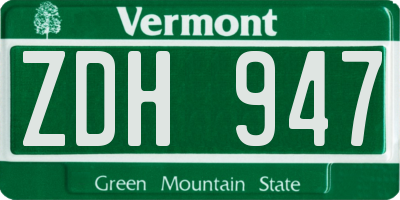 VT license plate ZDH947