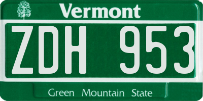 VT license plate ZDH953