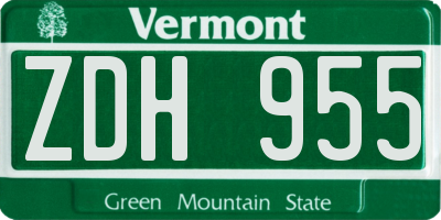 VT license plate ZDH955
