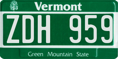 VT license plate ZDH959