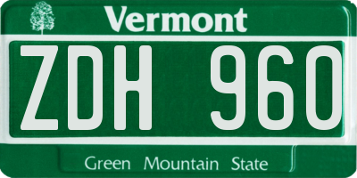 VT license plate ZDH960