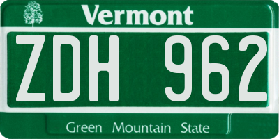 VT license plate ZDH962