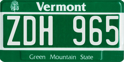 VT license plate ZDH965