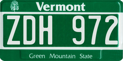 VT license plate ZDH972
