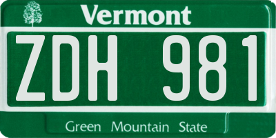 VT license plate ZDH981