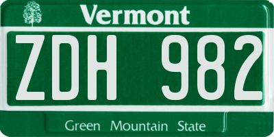 VT license plate ZDH982