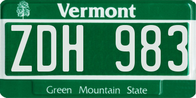 VT license plate ZDH983