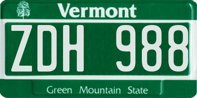 VT license plate ZDH988