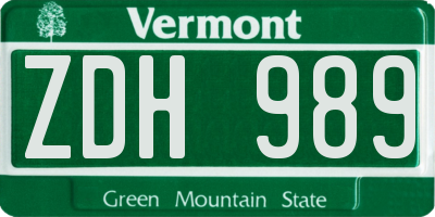 VT license plate ZDH989