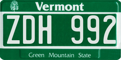 VT license plate ZDH992
