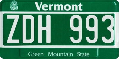 VT license plate ZDH993