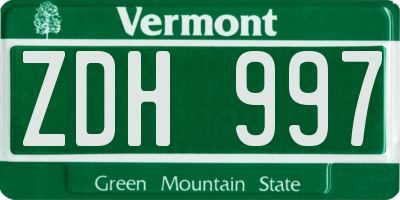 VT license plate ZDH997