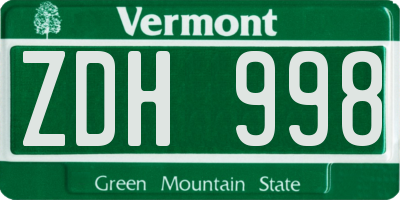 VT license plate ZDH998