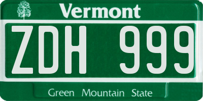 VT license plate ZDH999