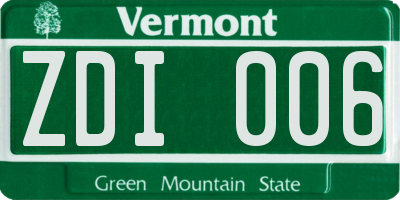 VT license plate ZDI006