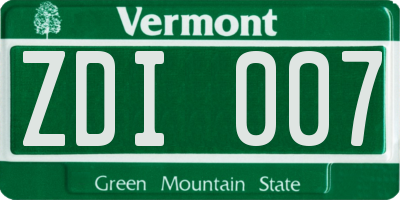 VT license plate ZDI007