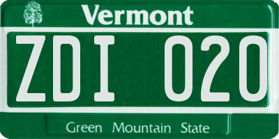 VT license plate ZDI020