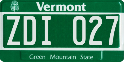 VT license plate ZDI027