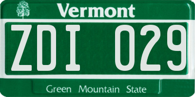 VT license plate ZDI029