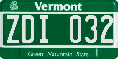 VT license plate ZDI032