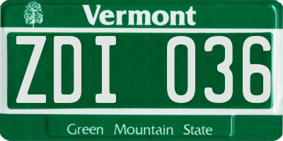 VT license plate ZDI036