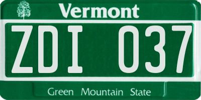 VT license plate ZDI037