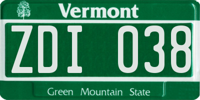 VT license plate ZDI038