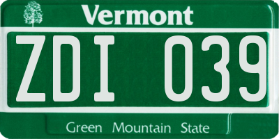 VT license plate ZDI039